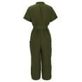 thumbnail image 4 of Lenpel Jumpsuits for Women Short Sleeve V Neck Button Belted Wide Leg Rompers Comfy Casual Overalls with Pockets, 4 of 6