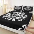 thumbnail image 3 of Homewish Damask Print Queen Sheet Sets,Retro Victorian Flower Flat Sheet,Black White Queen Fitted Sheet For Men Women,Super Cozy Room Decor,4-Piece, 3 of 7