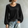 thumbnail image 5 of Dpjklzsn Women's Velour Scoop Neck Blouse with Gathered Long Sleeves and Relaxed Fit, 5 of 9