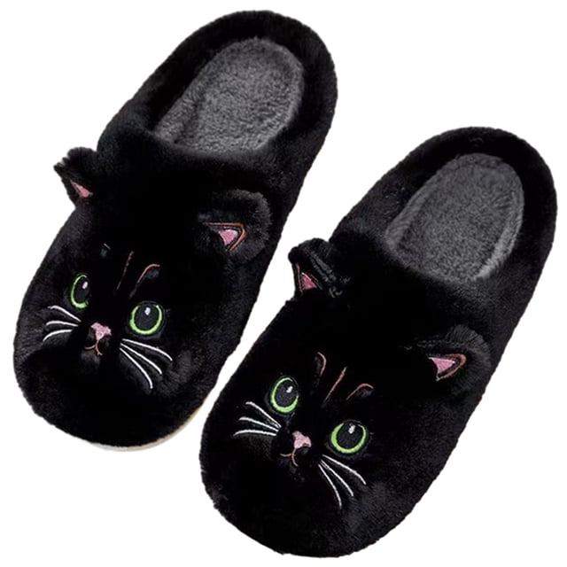 Zapatos algodón para el para hombre y mujer pantuflas gato lindas y acogedoras para el invierno (negro 44-45)