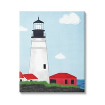 Stupell Industries Tower Port Lighthouse Coastal Architectural Beacon Red House,24 x 30, Design by Emily Cromwell