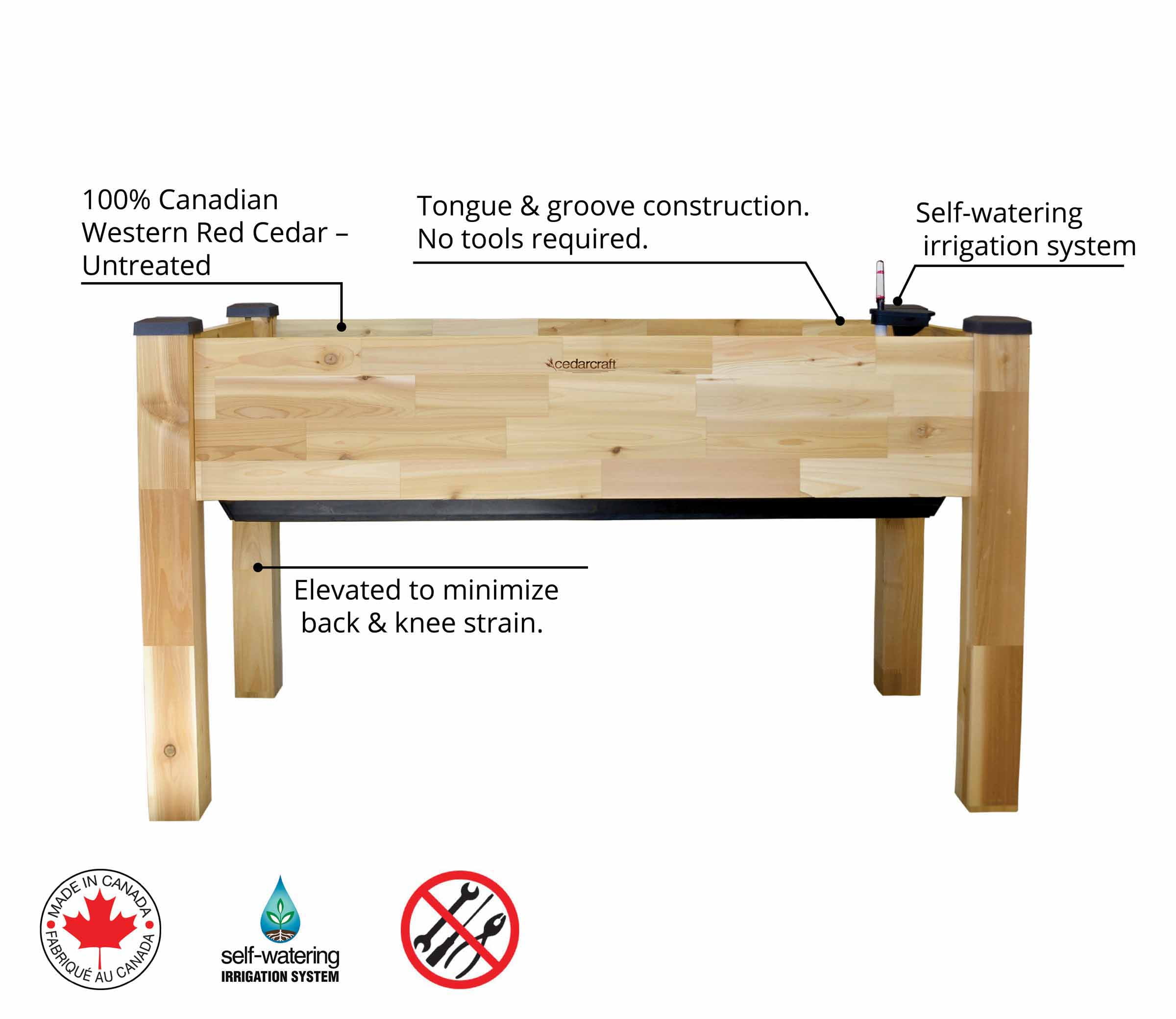 CedarCraft Self-Watering Elevated Cedar Elevated Planter 23x49x30"H