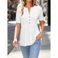 thumbnail image 4 of Short Sleeve V-neck Women Button Henley Blouse Tops Summer Pleated Casual Blouse Shirt, 4 of 7