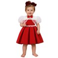 thumbnail image 2 of BdTemWBs Toddler Flower Girl Dress Lace Puff Short Sleeves Formal Dress with Satin Bow Tie, Christmas Valentine's Day Formal Party Birthday Dresses (Red-#03,6-12 Months), 2 of 10