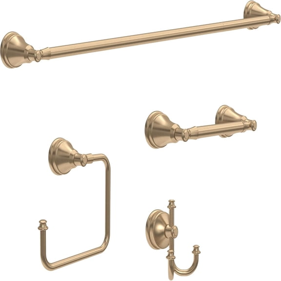 4-Piece Bathroom Set Champagne Bronze 18" Towel Rack, Toilet Paper Holder, Hand Towel Holder, Hook| Bathroom Accessory Set Towel Holder 4-Piece Hardware