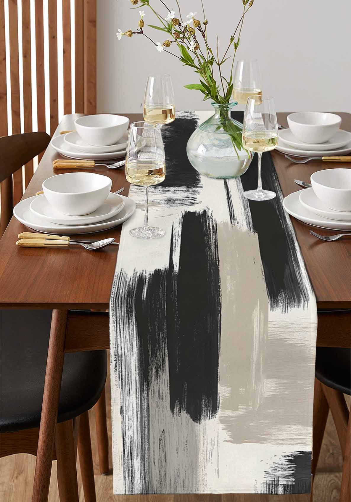 Hokiten Table Runners 108 Inches Long Dress Scarves, Black White Farmhouse Coffee/Dining/Kitchen Table Runner for Living Room, Modern Oil Painting Abstract Artwork 13x108 Inch