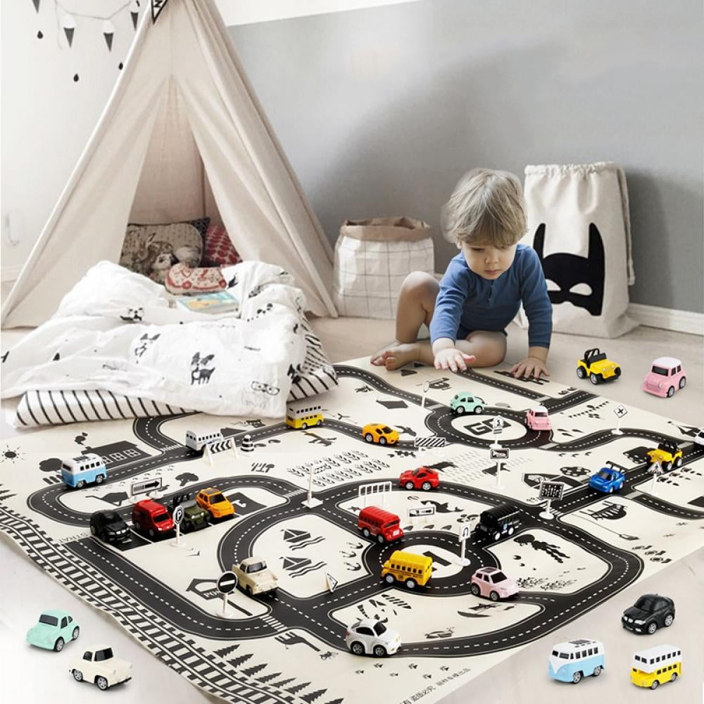 Road Map Activity Rug Black-and-white Roundabout Highway Parking Lot City Traffic Map Mat Children Play Mats