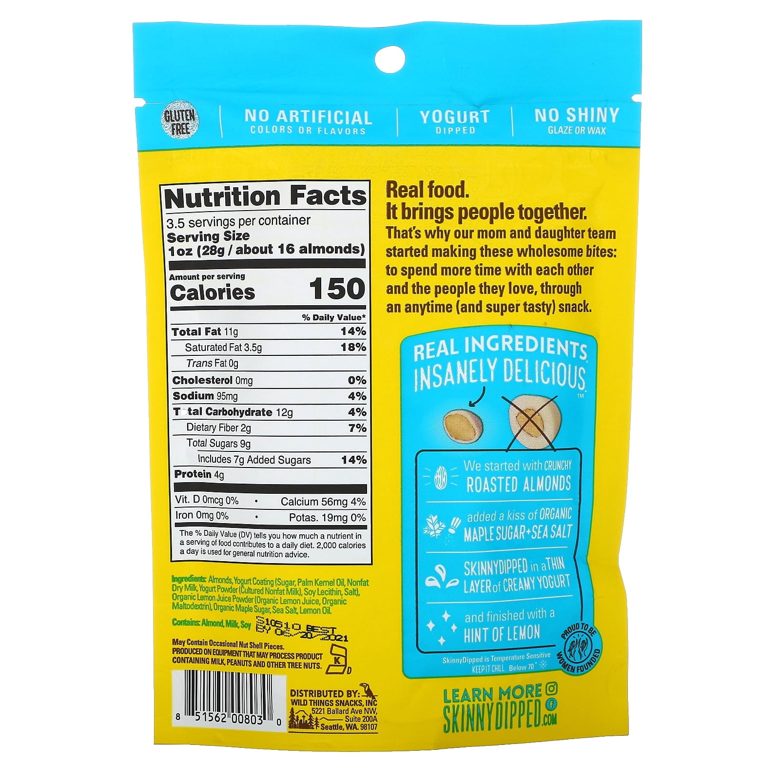 SkinnyDipped, Skinny Dipped Almonds, Lemon Bliss, 3.5 oz Pack of 4