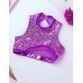 thumbnail image 5 of Sxiwei Kids Girls Shiny Sequins Mock Neck Crop Top with Booty Shorts Set Gymnastics Dancewear Purple 6, 5 of 7