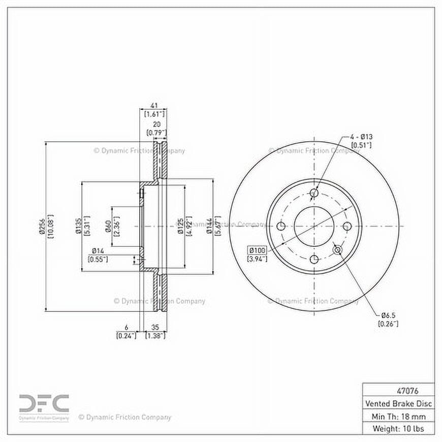 Front Dynamic Friction Company GEOSPEC Coated Brake Rotor 604-47076 (1) For 2016-2022 Chevrolet Spark