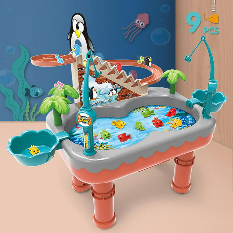 GYRATEDREAM Kids Fishing Game Toys with Slideway, Electronic Toy Fishing  Set with Magnetic Pond, 9 Fish, 3 Penguin, 2 Toy Fishing Poles 