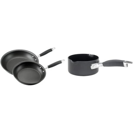 

Premium Hard Anodized Non-Stick Cookware Set Gray & Premium Hard Anodized Non-Stick/Sauce Pan with Strainer and Pouring Spout 1 Quart Gray