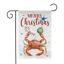 Funny Beach Christmas Garden Flag Crab-themed Tropical Humorous Christmas Holiday Decor for Yard Lawn Backyard Porch Outdoor 12x18 Inch Double Sided