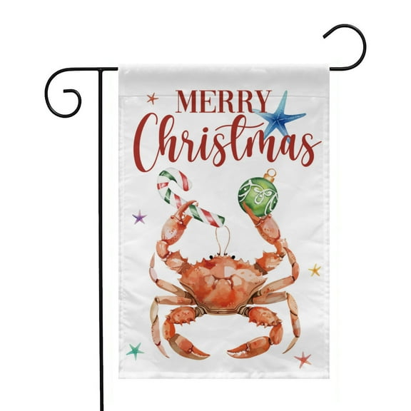 Funny Beach Christmas Garden Flag Crab-themed Tropical Humorous Christmas Holiday Decor for Yard Lawn Backyard Porch Outdoor 12x18 Inch Double Sided