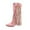 Pink Middle Mid Calf Boots, variant on Metal Tassel High Boots Comfortable Square Toe Chunky Heel Fashionable and Casual Versatile Footwear for Fall and Winter