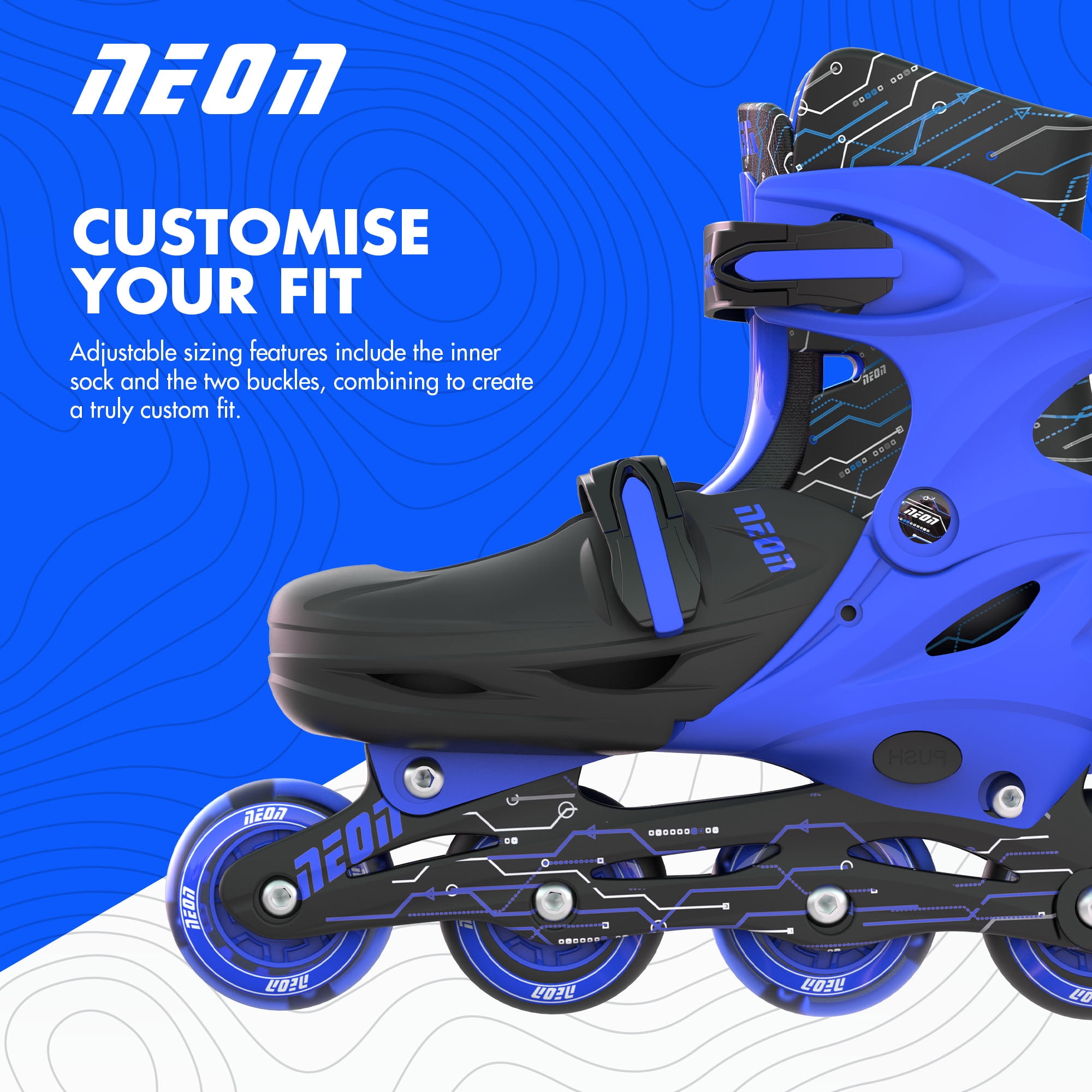 Neon Combo 2-in-1 Child Skates Inline and Quad - Unisex, Size 3-6 Adjustable, One Pair, Blue