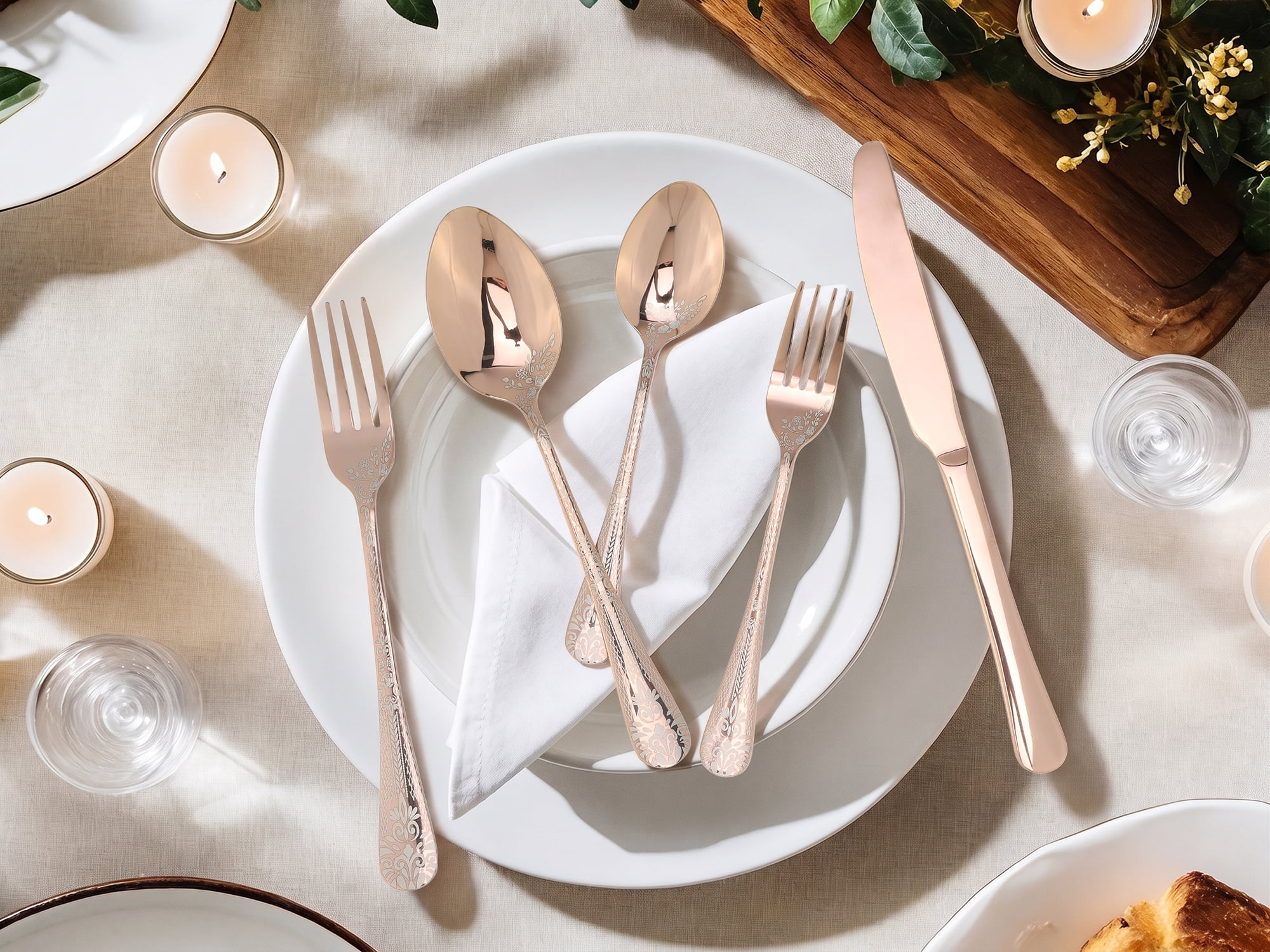 Unique Bargains 20 Piece Floral Stainless Steel Flatware Set for 4 Modern Cutlery Gold1
