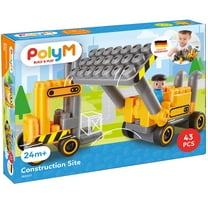 Hape: PolyM: Construction Site - Yellow-Grey - 43pc Building Blocks Toy Set, Figurine, Build & Play, Open Play & Inspiration Card, Toddlers & Kids 2 