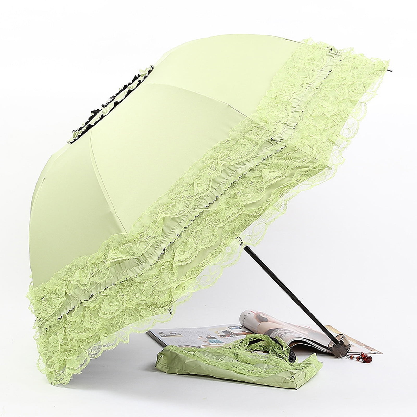 Deyuer Lace Folding Umbrella Portable Sun Blocking UV Protection Umbrella Windproof Lightweight Waterproof Travel Mini Sun Rain Umbrella Pocket Parasol