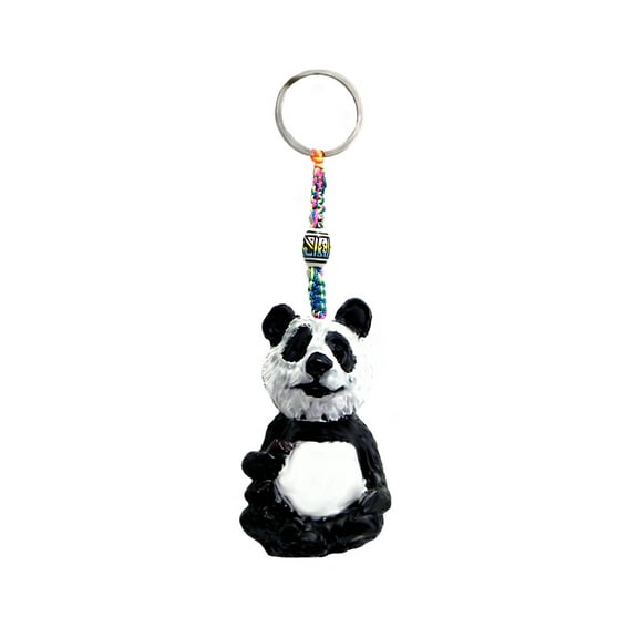Panda Bear Wildlife Animal 3D Figurine Keychain Multicolored Macramé Metal Ring - Handmade Gifts Boho Car Keys Bag Accessories