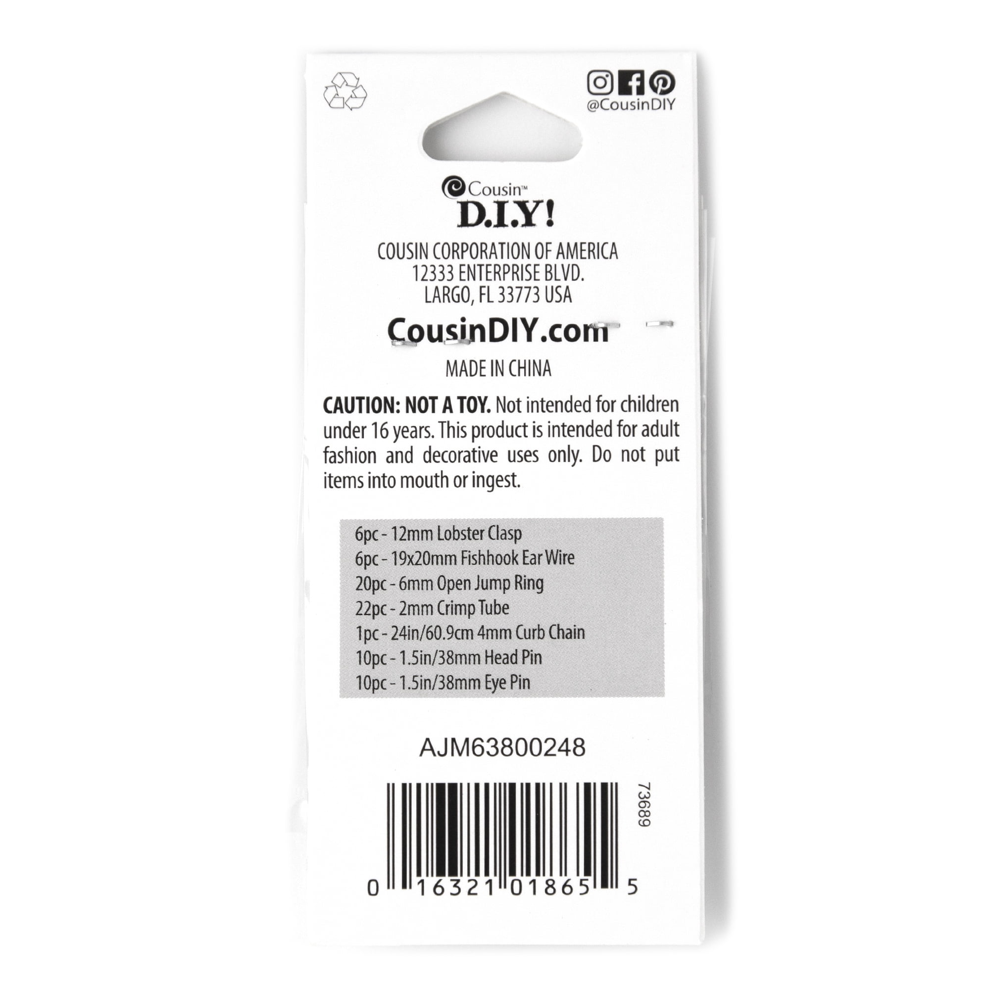 Cousin DIY Jewelry Making Metal Findings Starter Pack, 75 Pc, Gunmetal Finish