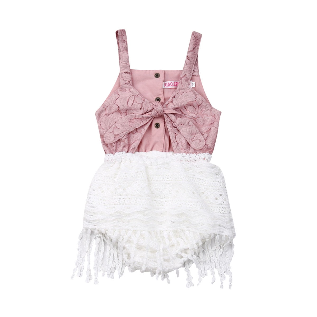 Newborn Baby Girls Halter Neck Sleeveless Lace Flower Pink Romper Jumpsuit Set 