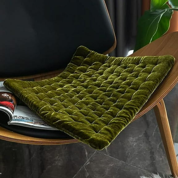 Xiao Hua Luxury Velvet Square Chair Pad Soft and Comfy Chair Cushion Tufted Indoor Seat Cushion Pillow Tatami (Green,17"x17")