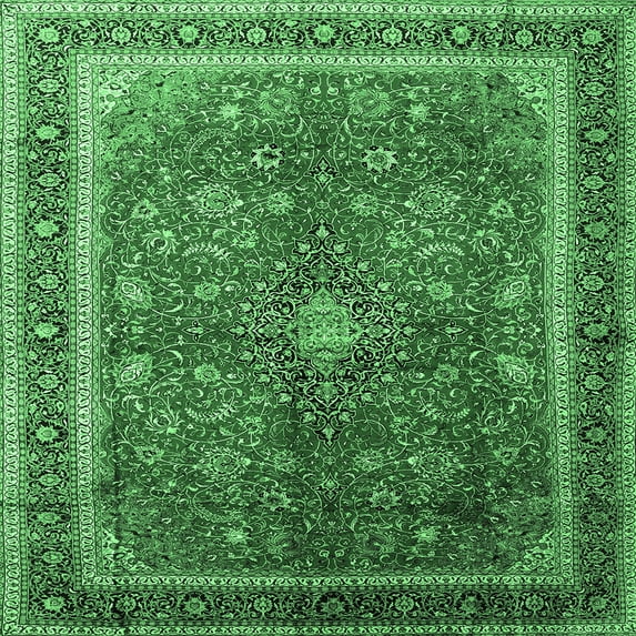 Ahgly Company Indoor Square Medallion Emerald Green Traditional Area Rugs, 3' Square