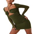 thumbnail image 2 of Robe Mini Sexy Dos Nu Moulante Coupe Basse Manches Longues Robe Cocktail Lacée Froncée Robe de Soirée Club, 2 of 5