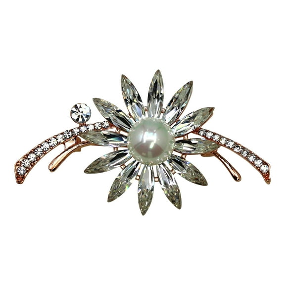 Faship Elegant Gorgeous Clear Premium Marquise Rhinestone Crystal Shell Pearl Floral Pin Brooch