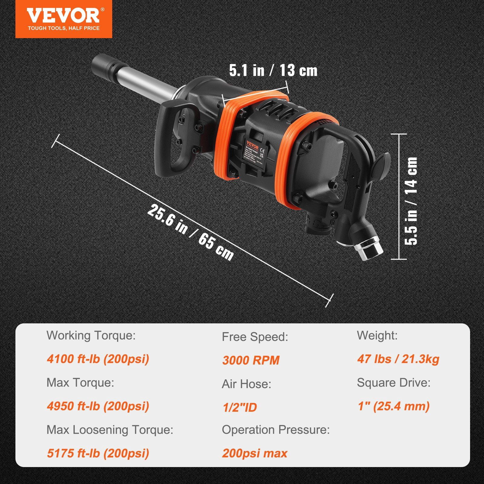 1 Inch Air Impact Wrench, 5175 ft-lbs Max Torque, Heavy Duty Pneumatic Impact Gun with 8 Inch Anvil for Truck & Bus Repairs
