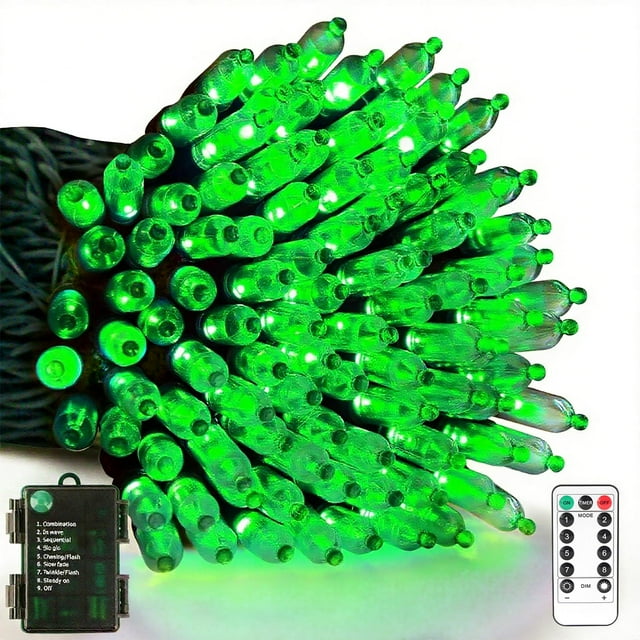 Cadena de luces VTECHOLOGY, 10 m, 100 LED, batería verde IP65