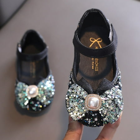 

CAICJ98 Sandals for Girls Girls Open Toe Shoes First Walkers Shoes Summer Toddler Bowknot Paillette Flat Sandals Black
