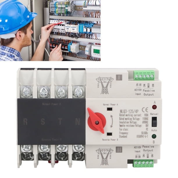 Interruptor De Transferencia Automática De Doble Potencia 4P, Resistente Al Envejecimiento 100A Interruptor De Transferencia Automática De Doble Potencia 50/60 Hz Con Contacto