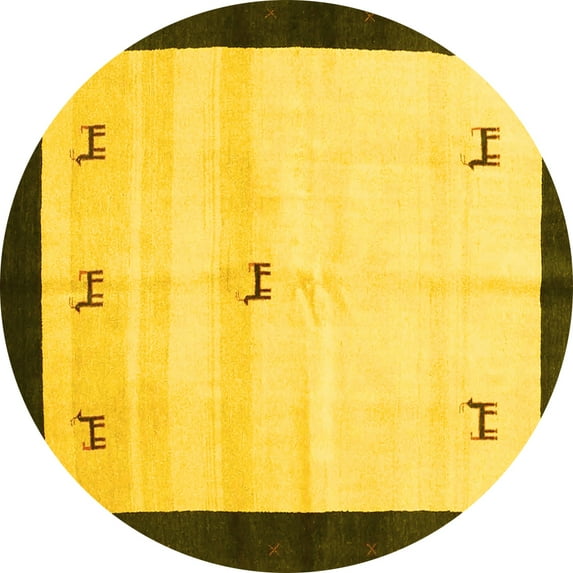 Ahgly Company Machine Washable Indoor Round Solid Yellow Modern Area Rugs, 4' Round