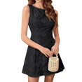 thumbnail image 2 of Women Sleeveless Tank Dress Round Neck Casual Jacquard Smock Summer Mini Dresses Black S, 2 of 6