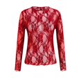 thumbnail image 6 of mgoYE Womens Lace Tops Long Sleeve Floral Mesh Sheer Shirts Mock Neck Blouse Top(Red,S), 6 of 9