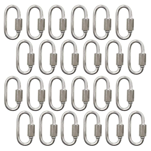 Qjaiune 24 Piezas de eslabones rápidos Mosquetón de Bloqueo en Forma de D de Acero Inoxidable de 1/8 Pulgada Conector de Cadena Duradero y Resistente