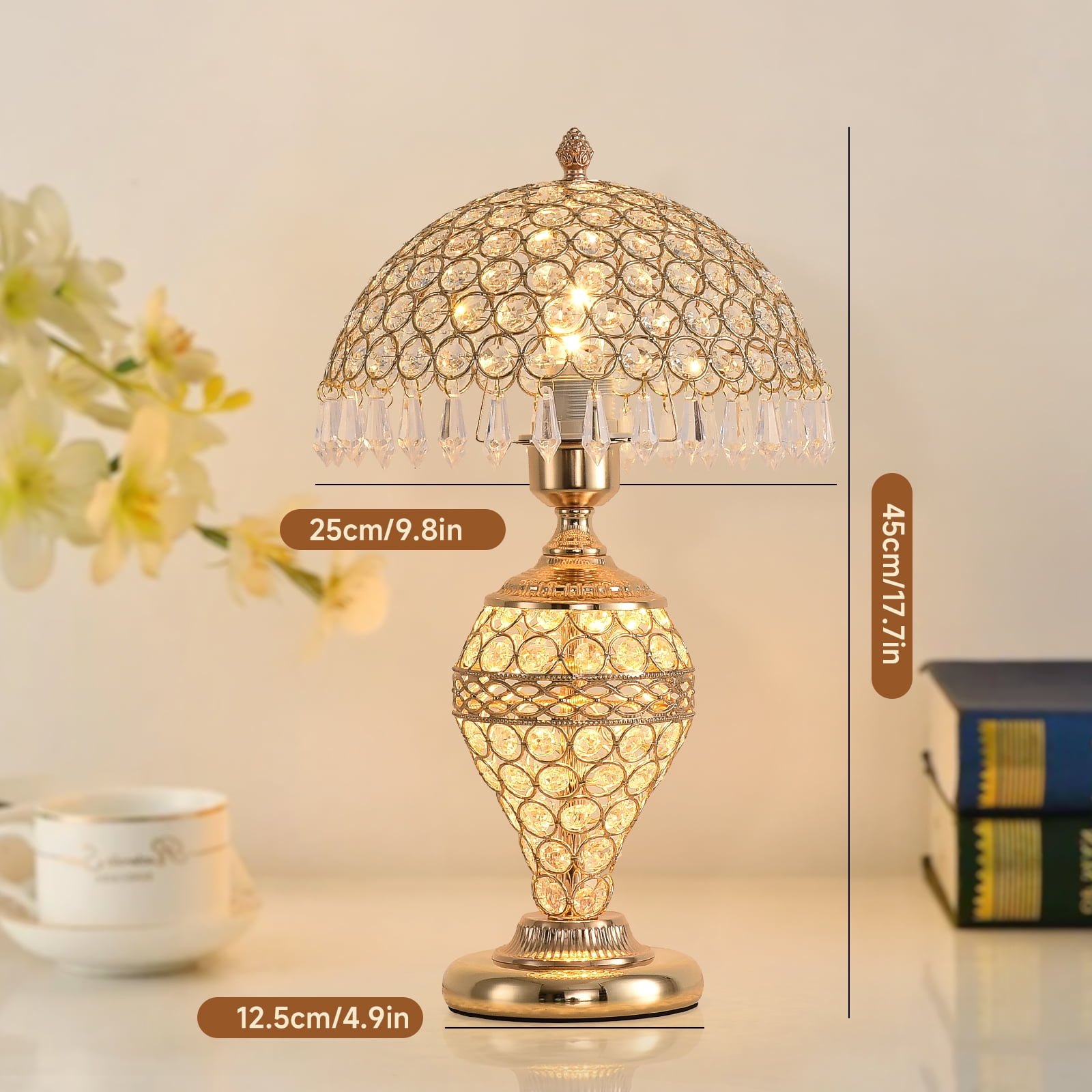 Crystal  Table Lamp Bedside Decorative gift LED modern metal base adjustable light for night Bedroom