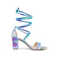thumbnail image 3 of BLISSFUL STEP Women's Sandals Tie Dye Strappy Block Heels Lace up Sandals Cyan 6, 3 of 7