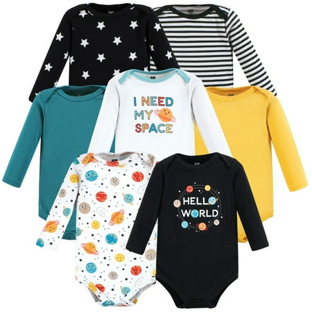 

Hudson Baby Cotton Long-Sleeve Bodysuits Happy Planets 7-Pack 9-12 Months