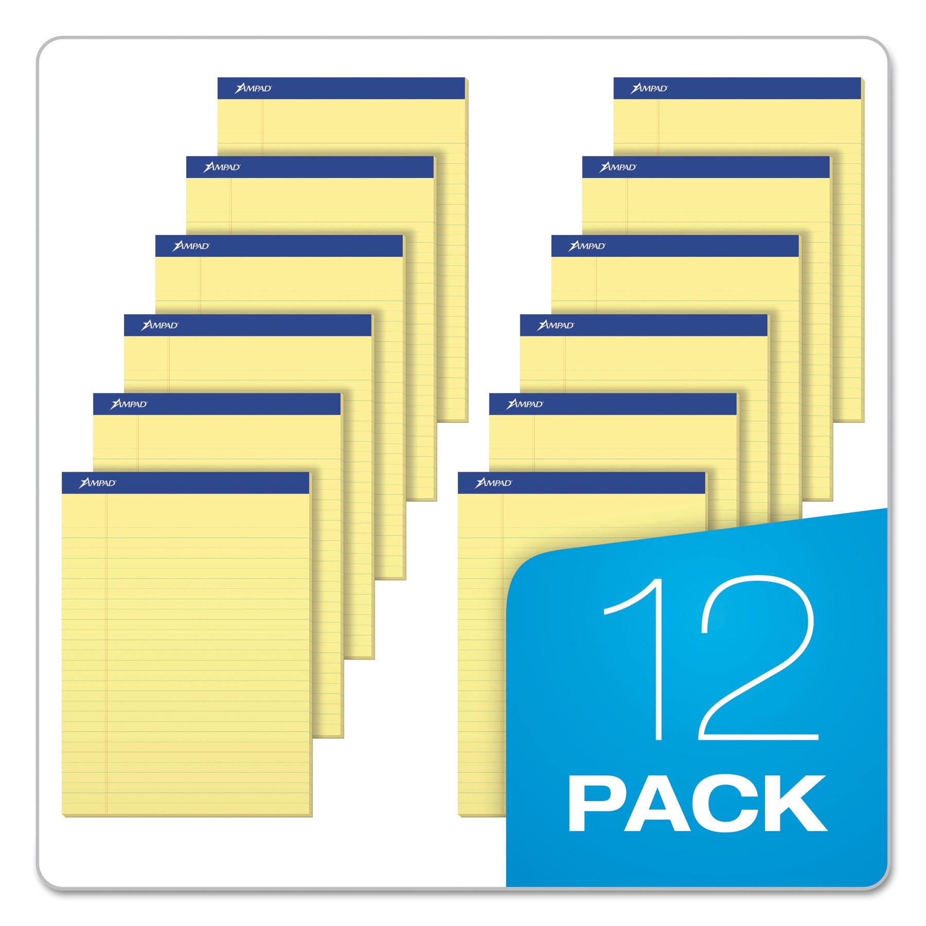 Ampad Perforated Writing Pad, 8 1/2 x 11 3/4, Canary, 50 Sheets, Dozen -TOP20220