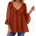 thumbnail image 4 of Plus Size 3xl Wmens Shirts Graphic Women's Short Sleeved V-Neck Top/shirt Women's Casual Shirt 3/4 Sleeved V-Neck Ruffled Business Women's 2026 Fall Fashion Work Shirt Long Sleeve Orange L, 4 of 5