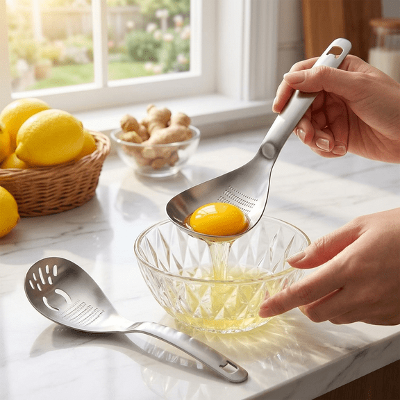 2-Pack Stainless Steel Multifunction Cooking Spoon Ginger Garlic Grater Potato Masher and Egg Separator Slotted Skimmer Spoon for Kitchen Prep