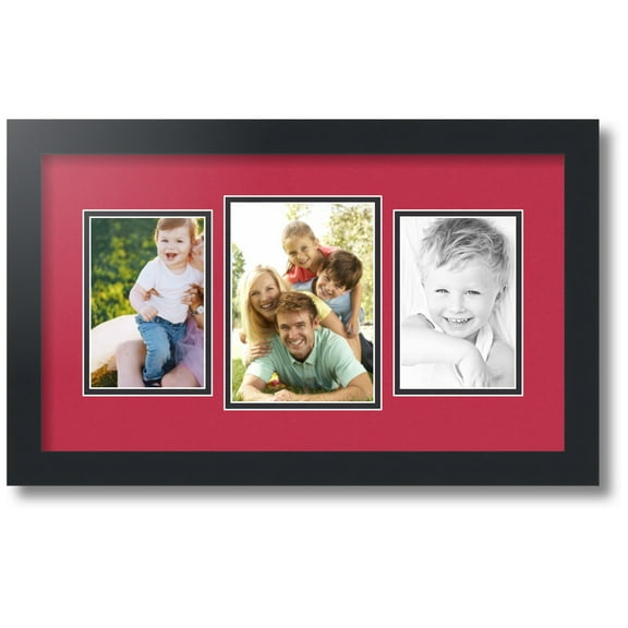 ArtToFrames Collage Photo Picture Frame with 1 - 5x7 and 2 - 4x6" Openings, Framed in Black with Rouge and Black Mats (CDM-3926-201)