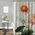 thumbnail image 2 of Shiartex  Yoga Shower Curtain, Pastel Colored Blooming Lotus Flower Romantic Fresh Garden Plant Spa Theme, Cloth Fabric Bathroom Decor Set with Hooks, Peach Green and White, 2 of 7