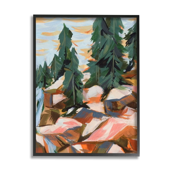 Stupell Abstract Geometric Landscape Waterfall Landscape Painting Black Framed Art Print Wall Art