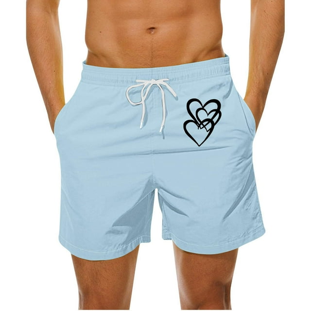 Mens Casual Pantalones Cortos en Forma de Corazón Impreso Cordón Bolsillo Playa, Poliéster Spandex para Primavera Verano Al Aire Libre Y Diario