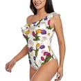 thumbnail image 3 of Picia Tulips Flowers Pattern Women's One Piece Swimsuits,One Shoulder Swimwear Asymmetric ,Ruffle Monokinis Bathing Suits,High Waisted Flattering Bathing Suits-X-Large, 3 of 8