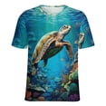 thumbnail image 5 of Nautical Green Sea Turtles Womens Tops Women's Fashion Casual Short Sleeve Flower Print Round Neck Pullover Top Blouse, 5 of 6